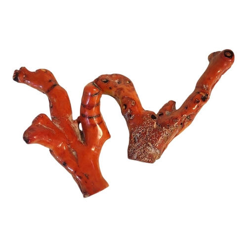 153A - A PAIR OF LATE 19TH/EARLY 20TH CHINESE CORAL CARVINGS
Carved with an elder with fish and a female wi... 