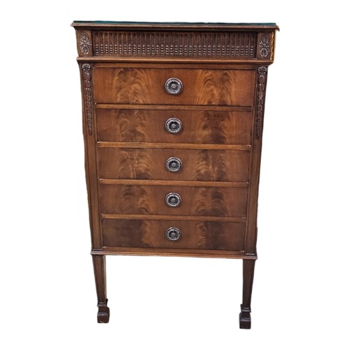 583 - AN EARLY/MID CENTURY CHIPPENDALE REVIVAL SOLID MAHOGANY MUSIC CABINET
With five fall front drawers, ... 