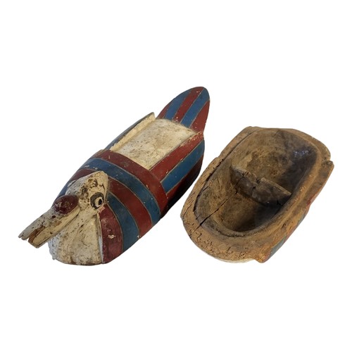 194A - A 20TH CENTURY AFRICAN CARVED WOODEN AQUATIC  BOX AND COVER
Modelled as an exotic bird with painted ... 