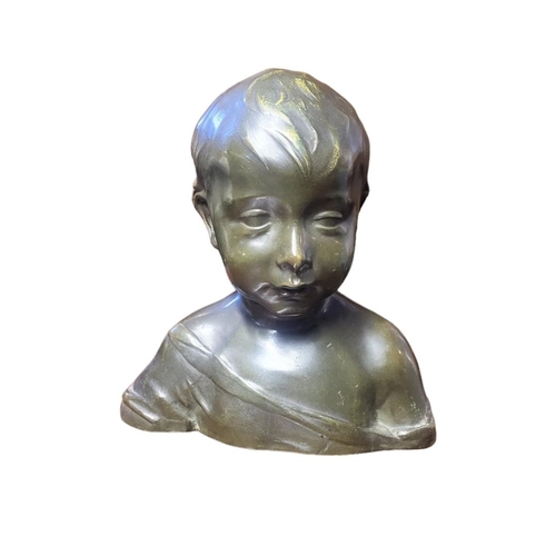 384 - AFTER DONATELLO, BRONZE BUST OF A CHILD.
(w 23cm x h 26cm)

Condition: good overall, some light mark... 