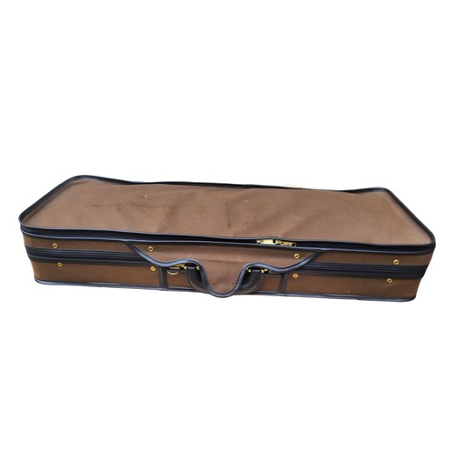 398A - ATTRIBUTED TO M.A. GORDGE, A 20TH CENTURY DOUBLE VIOLIN CASE
With brown canvas cover and green velve... 