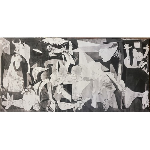 416 - AFTER PICASSO, 1881 - 1973,A LARGE GUERNICA CANVAS PRINT
Abstract bulls and figures in black and whi... 