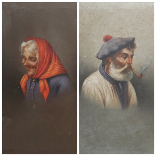 467 - WITHDRAWN A PAIR OF 19TH CENTURY ITALIAN OIL ON CANVAS, PORTRAITS, A GENT SMOKING A PIPE AND A COMPA... 