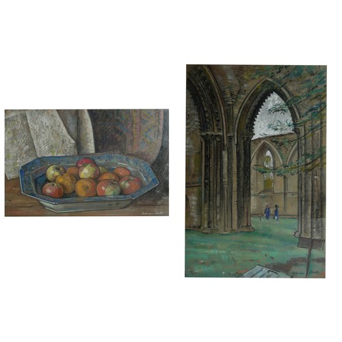 442 - ADRIAN HALL (XX), A 20TH CENTURY ENGLISH SCHOOL PASTEL 
Still life, apples and oranges in a bowl, si... 