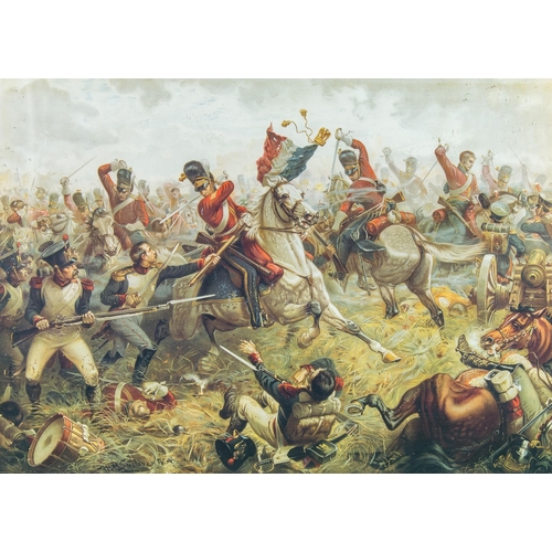 335 - 'CAPTURING OF THE FRENCH EAGLE BY SGT EWART BY ORLANDO NORIE', A 20TH CENTURY PRINT, MOUNTED, FRAMED... 