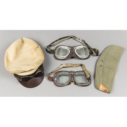 345 - A COLLECTION OF VINTAGE MILITARY HATS AND GOGGLES.
Including two pairs of RAF Mk VIII flying goggles... 