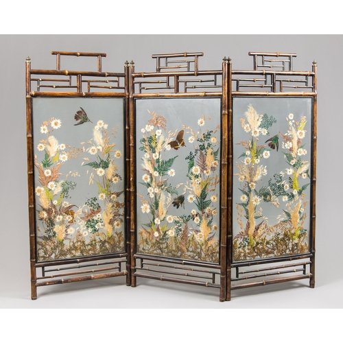 48 - IN THE MANNER OF ROWLAND WARD, A 19TH CENTURY TAXIDERMY HUMMINGBIRD FIRESCREEN WITH BAMBOO FRAME (TR... 