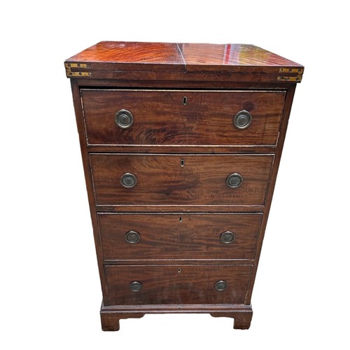 351 - A GEORGE III MAHOGANY GENTLEMAN'S PEDESTAL CHEST
With fold over top above four graduated drawers, ra... 