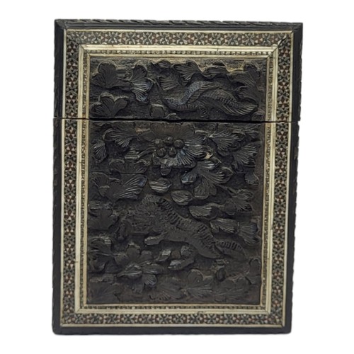 32 - A 19TH CENTURY ANGLO-INDIAN SANDALWOOD CALLING CARD CASE
Ebonised case with fine inlaid micromosaic ... 