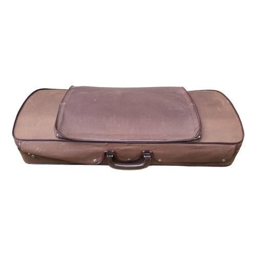 348A - MEILE OF SWITZERLAND, A DOUBLE VIOLIN CASE
With brown canvas cover and green velvet lining, bearing ... 