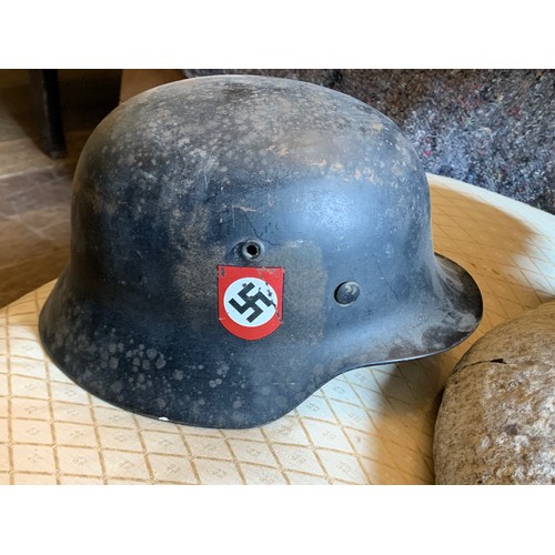 340 - A GERMAN WWII SS M35 STEEL HELMET WITH DOUBLE DECALS.

Decals probably later. Please study the detai... 