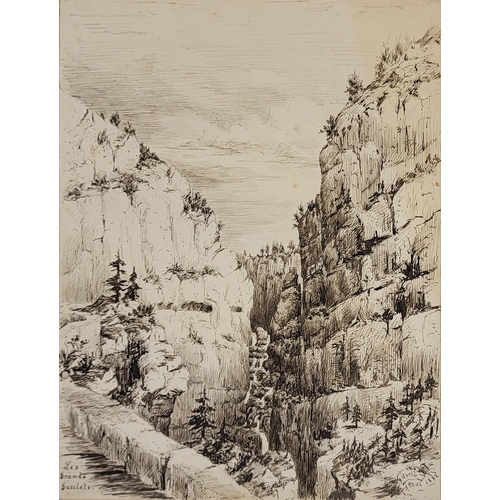 256 - A MIXED COLLECTION OF SIX LATE 19TH CENTURY PEN AND INK STUDIES
To include views of Pyrenees, Alpine... 
