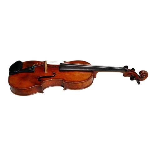 346 - FOLLOWER OF AMATI, AN EARLY/MID 19TH CENTURY ENGLISH SCHOOL VIOLIN 
Colour oily red, unlabelled.
(le... 