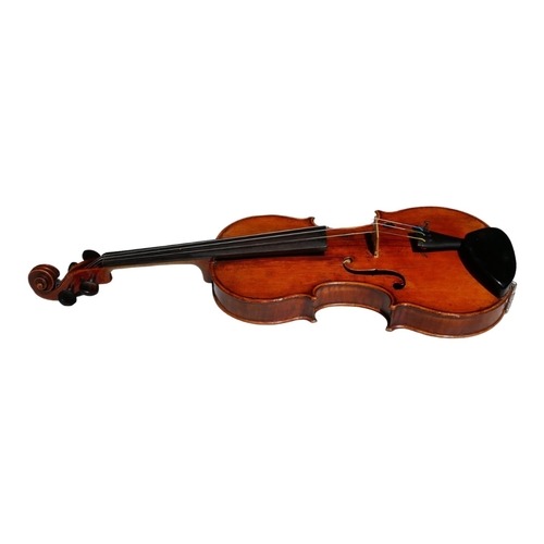 346 - FOLLOWER OF AMATI, AN EARLY/MID 19TH CENTURY ENGLISH SCHOOL VIOLIN 
Colour oily red, unlabelled.
(le... 