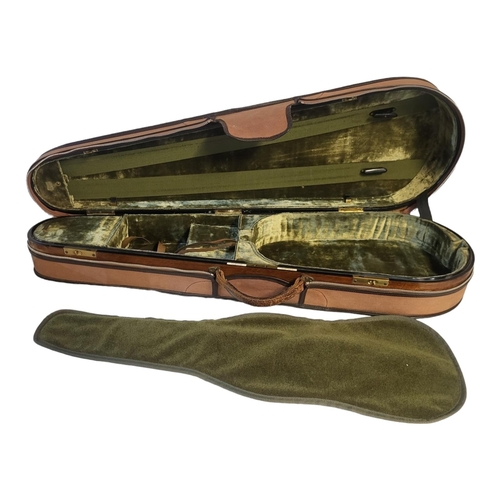 349 - W.E. HILL & SONS, AN OAK SARCOPHAGUS VIOLIN CASE
With brass fittings and green velvet lining and bro... 