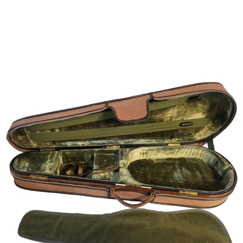 349 - W.E. HILL & SONS, AN OAK SARCOPHAGUS VIOLIN CASE
With brass fittings and green velvet lining and bro... 