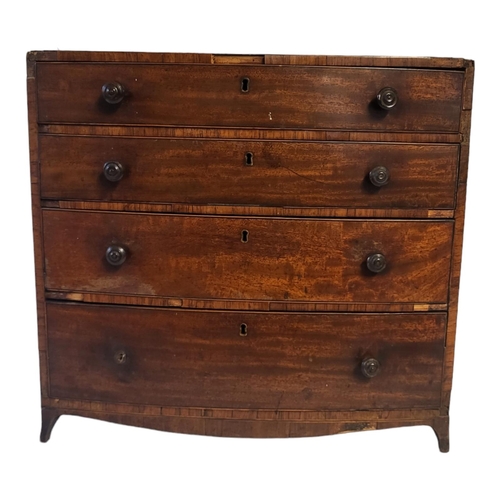 361 - A 19TH CENTURY APPRENTICE MAHOGANY BOW FRONTED CHEST 
Having an arrangement of four long graduating ... 