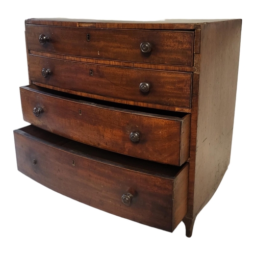 361 - A 19TH CENTURY APPRENTICE MAHOGANY BOW FRONTED CHEST 
Having an arrangement of four long graduating ... 