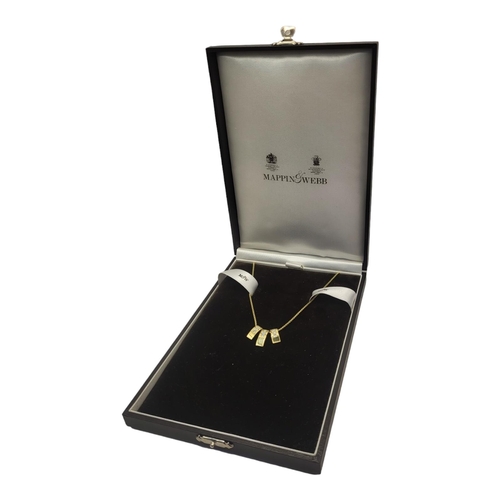 41A - MAPPIN AND WEBB, AN 18CT GOLD AND DIAMOND PENDANT NECKLACE
Heavy gauge with three rectangular form p... 