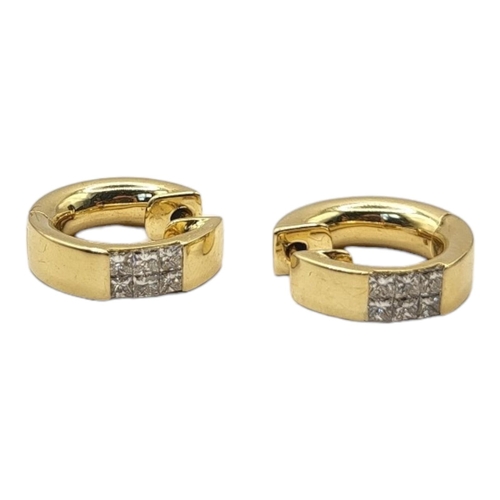 44A - MAPPIN AND WEBB, AN 18CT GOLD AND DIAMOND EARRINGS
Heavy gauge, each set with six Princess cut diamo... 