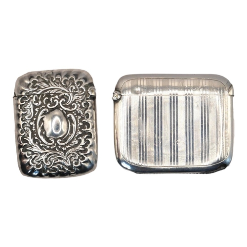 9 - TWO EARLY 20TH CENTURY SILVER VESTA CASES
Rectangular form, with embossed decoration and a case with... 