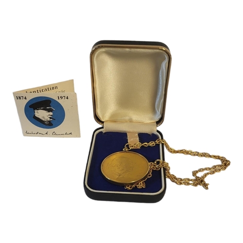 31A - WINSTON CHURCHILL, 1874 - 1974, A GOLD PLATED CHURCHILL PENDANT ON CHAIN
To commemorate the life of ... 