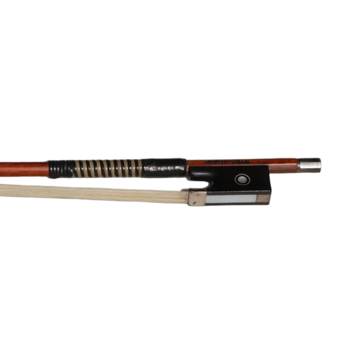 343 - WILLIAM C. RETFORD, A RARE WHITE METAL MOUNTED VIOLIN BOW
Satory style, round Paris eye, light brown... 