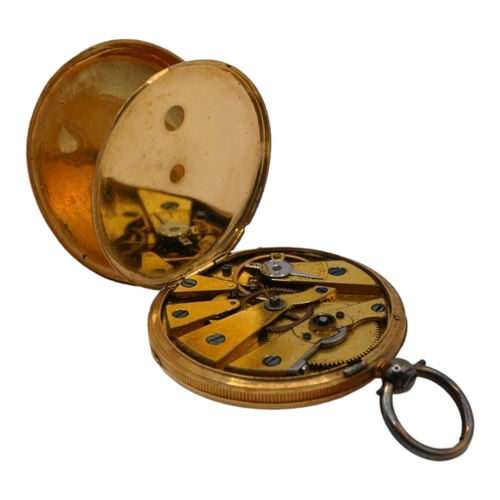 50A - LEROY, A 19TH CENTURY FRENCH YELLOW METAL AND ENAMEL LADIES’ POCKET WATCH
Gold tone engraved dial,th... 