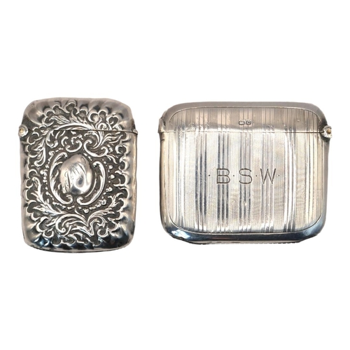 9 - TWO EARLY 20TH CENTURY SILVER VESTA CASES
Rectangular form, with embossed decoration and a case with... 