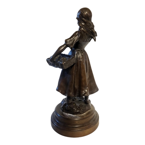 108 - A.J. SCOTTE, 1885 - 1905, A BRONZE FIGURE OF A FLOWER SELLER
A peasant girl with floral bouquet and ... 