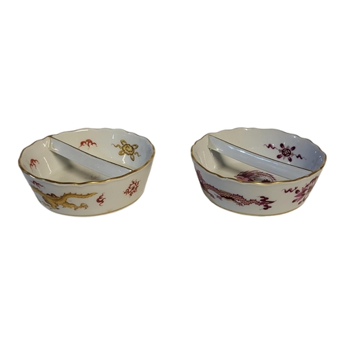 130 - MEISSEN, A PAIR OF 19TH CENTURY MING DRAGON AND COURT DRAGON PATTERN NOVELTY NUT DISHES, CIRCA 1924 ... 