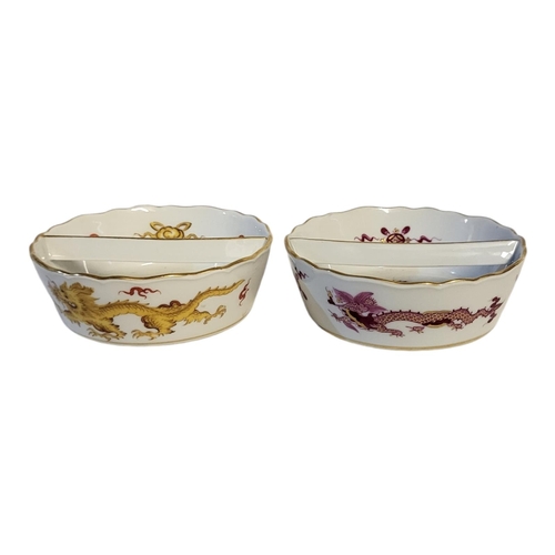 130 - MEISSEN, A PAIR OF 19TH CENTURY MING DRAGON AND COURT DRAGON PATTERN NOVELTY NUT DISHES, CIRCA 1924 ... 