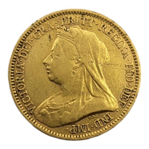 16 - A VICTORIAN 22CT GOLD HALF SOVEREIGN COIN, DATED 1893 
With St. George and Dragon to reverse.

Condi... 