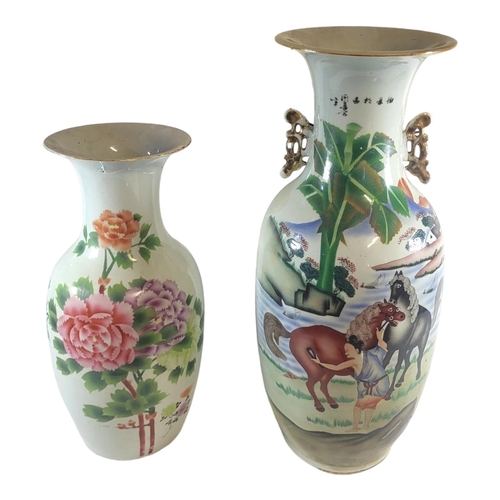 249 - A LARGE ANTIQUE CHINESE EXPORT PORCELAIN VASE 
Decorated with a rural landscape view with horses, po... 