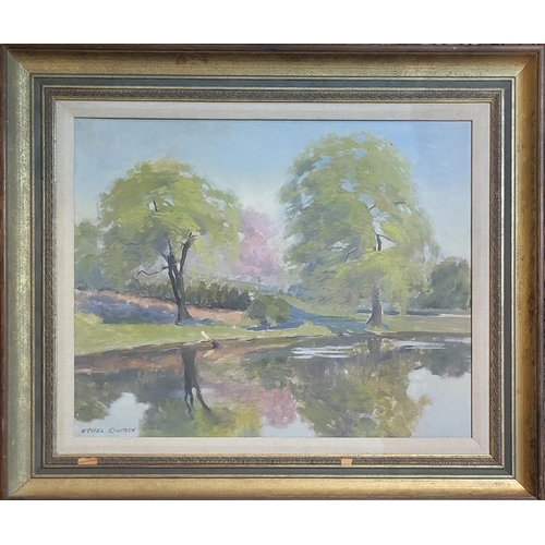 311 - ETHEL QUARDT, A 20TH CENTURY ON CANVAS 
Landscape, pink blossom trees by a lake, signed lower left, ... 