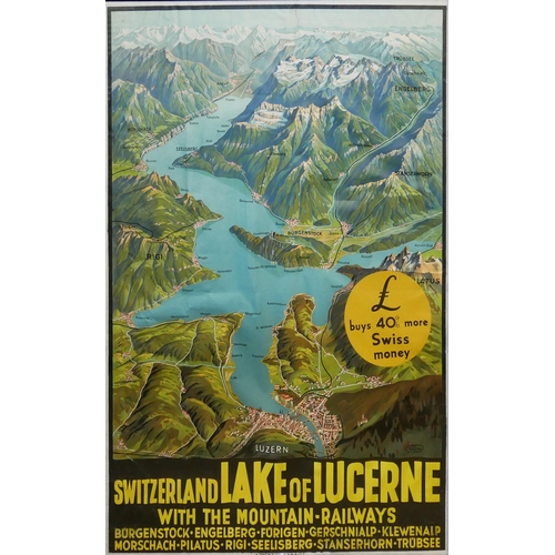 322 - SWITZERLAND, SWISS POSTER, RUEP (JOSEF), SWITZERLAND, LAKE OF LUCERNE, BIRDSEYE VIEW OF LAKE LUCERNE... 