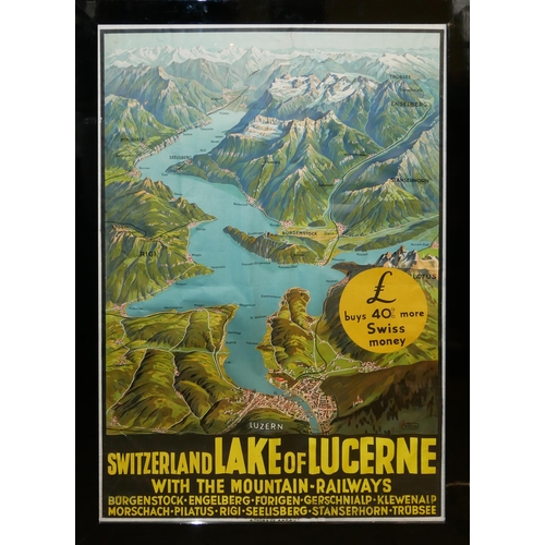 322 - SWITZERLAND, SWISS POSTER, RUEP (JOSEF), SWITZERLAND, LAKE OF LUCERNE, BIRDSEYE VIEW OF LAKE LUCERNE... 