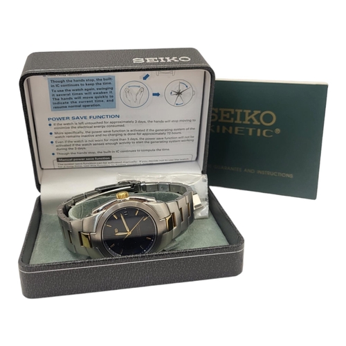 94 - SEIKO, KINETIC, A VINTAGE STAINLESS STEEL GENT’S WRISTWATCH
Blue tone dial with calendar windows mar... 