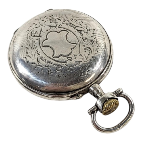 179 - A 19TH CENTURY CONTINENTAL SILVER GENT'S POCKET WATCH AND ENAMEL STAND
The circular form with Roman ... 