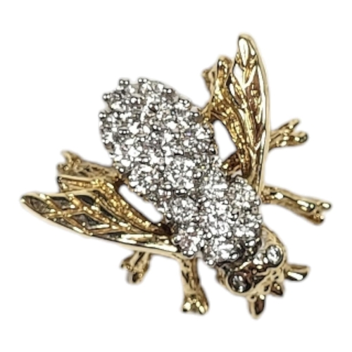 28 - A 14CT GOLD AND DIAMOND INSECT BROOCH
Having an arrangement of round cut diamonds forming a bee desi... 