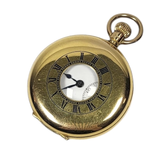 37 - J.W. BENSON, A 20TH CENTURY 9CT GOLD HALF HUNTER GENTS POCKET WATCH
Screw wind mechanism, together w... 