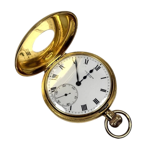 37 - J.W. BENSON, A 20TH CENTURY 9CT GOLD HALF HUNTER GENTS POCKET WATCH
Screw wind mechanism, together w... 