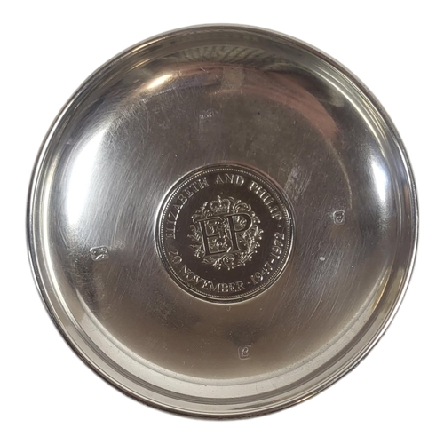 66 - A HALLMARKED SILVER PEDESTAL PIN DISH COMMEMORATING QUEEN ELIZABETH AND PRINCE PHILIP 
20th November... 