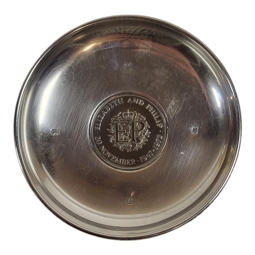 66 - A HALLMARKED SILVER PEDESTAL PIN DISH COMMEMORATING QUEEN ELIZABETH AND PRINCE PHILIP 
20th November... 