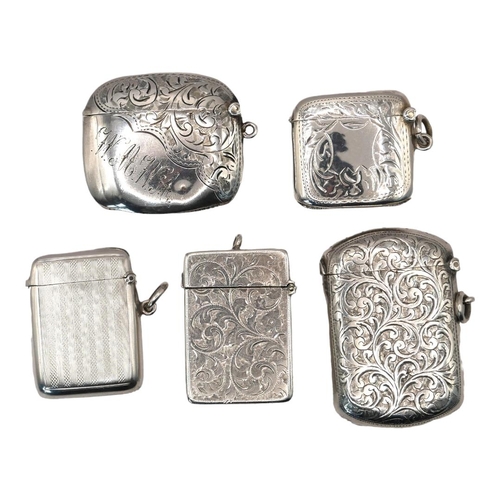 76 - A COLLECTION OF FIVE LATE 19TH/EARLY 20TH CENTURY SILVER VESTA CASES
Having engraved decoration, the... 