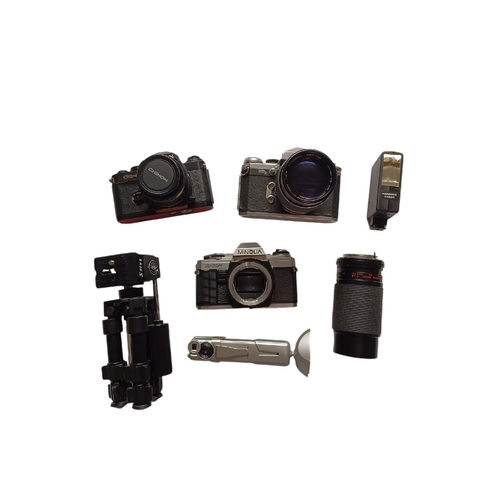 447 - MINOLTA, EDIXA and CHINON. Three 35mm SLR film cameras including a Minolta X-300, Edixa Prismat TTL ... 