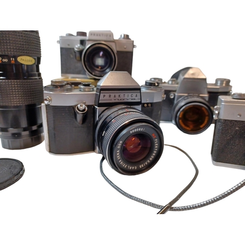 449 - PRAKTICA, collection of 6 35mm film cameras and lenses, cases etc. Including MTL3 and Pentacon 50mm ... 