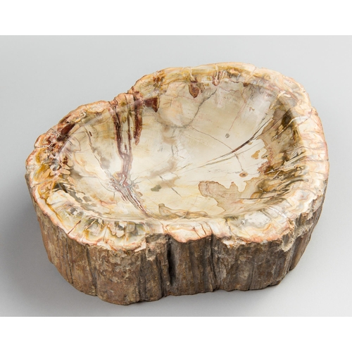 122 - A PETRIFIED FOSSIL WOOD BOWL.
2.4kg (h 6cm x w 20cm x d 16cm)