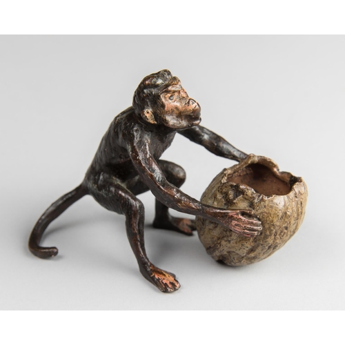 140 - FRANZ BERGMAN (AUSTRIAN, 1861-1936), A COLD PAINTED BRONZE MONKEY.
Embossed 