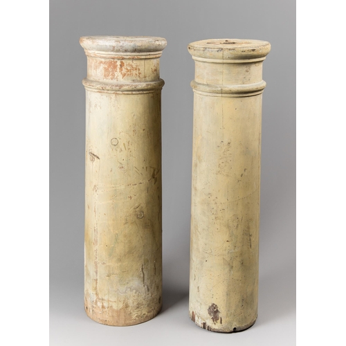 151 - A LATE 19TH/EARLY 20TH CENTURY NEAR PAIR OF PAINTED WOODEN PLINTHS.
(h 80cm)